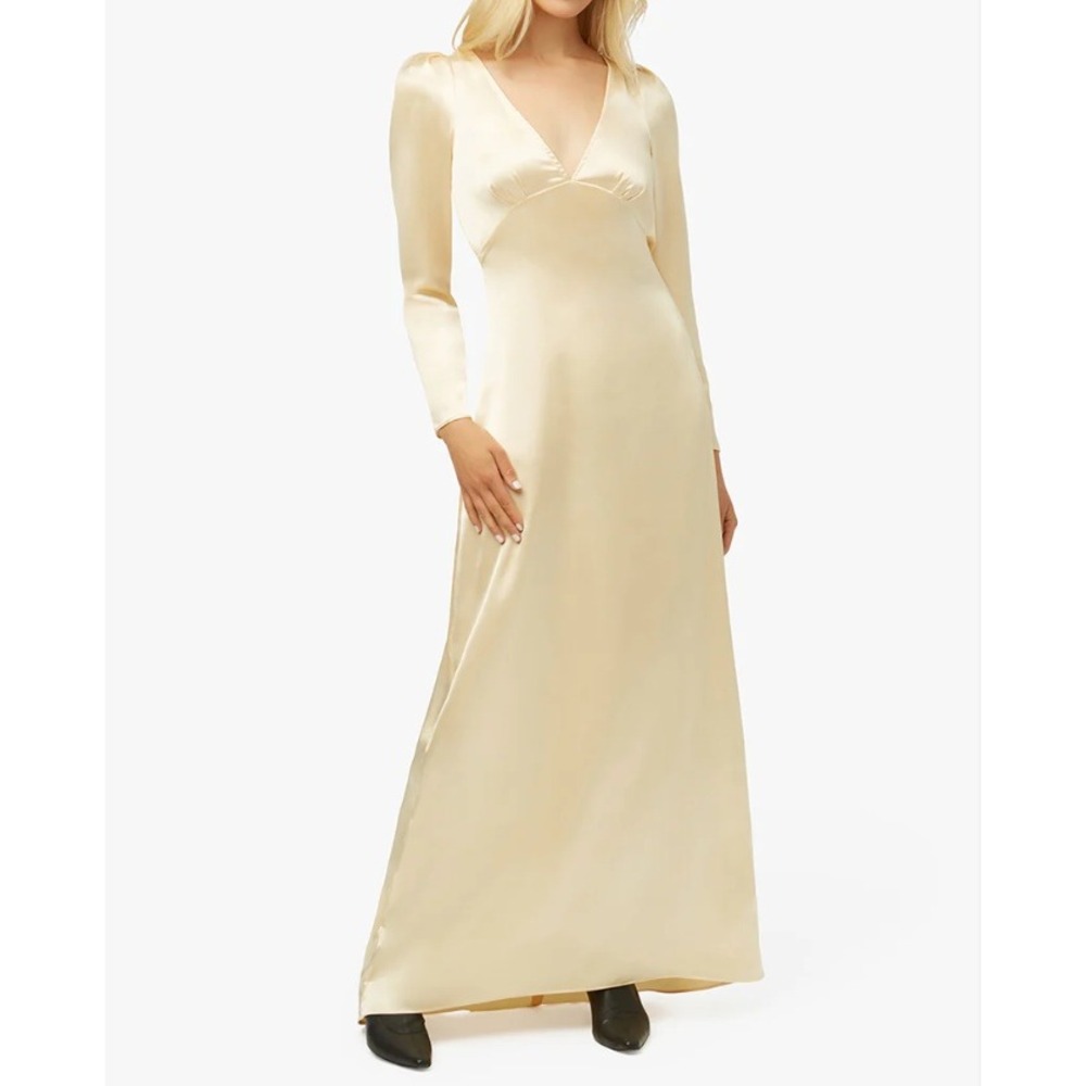 WEWOREWHAT Cowl Back Satin Charmeuse Formal Maxi Dress Butter‎ Yellow Size 0